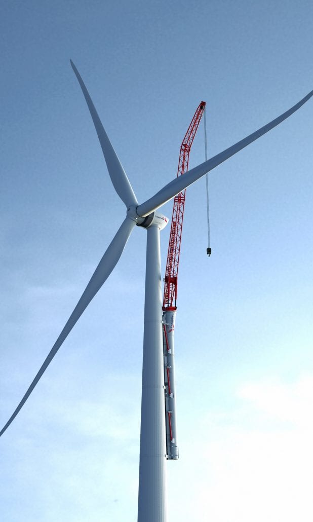 A Lagerwey crane assembling a wind turbine.