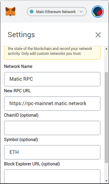 matic network address metamask